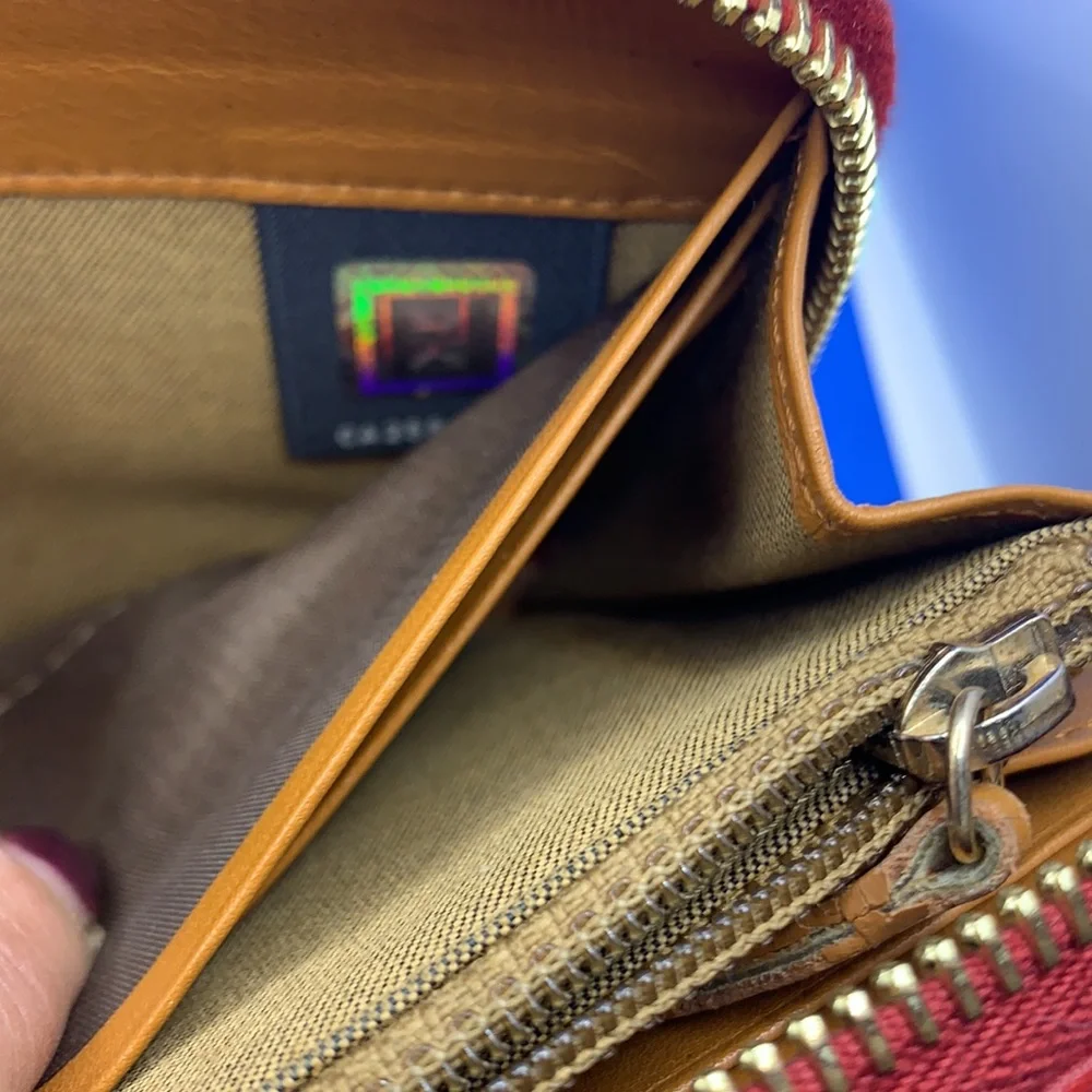 Fendi Magenta/Tobacco‎ Pequin Stripe Canvas and Zip Around Continental Wallet